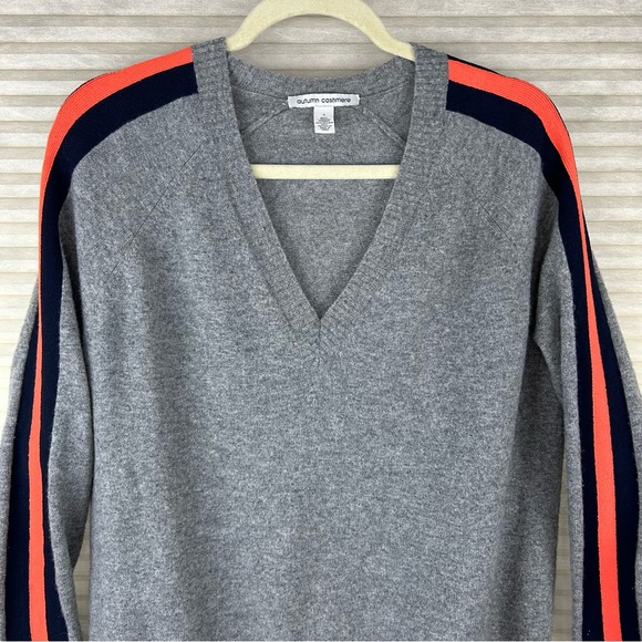 Autumn Cashmere Tech Racing Stripe V-Neck Sweater Oversized Old Money Essential - Picture 6 of 15